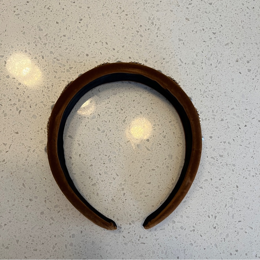 Elegant Brown velvet Headband with heart shaped Gold Accents - Picture 8 of 11
